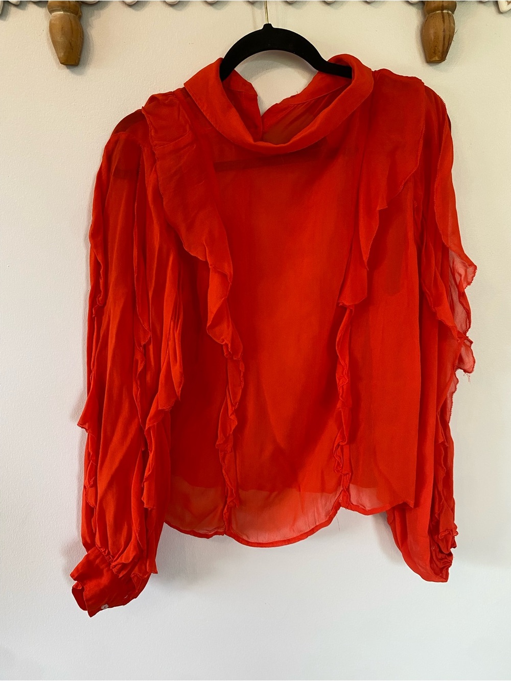 Anthropologie Maeve Sheer Ruffle Button-Up Flowy Blouse in Red/Orange - size 1x - Picture 9 of 9